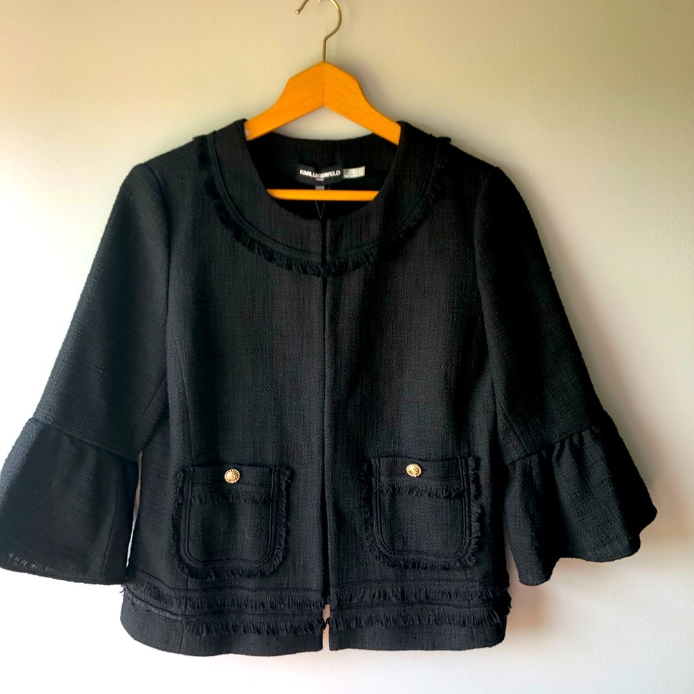 Karl Lagerfeld Black Fringe Jacket Blazer NWT